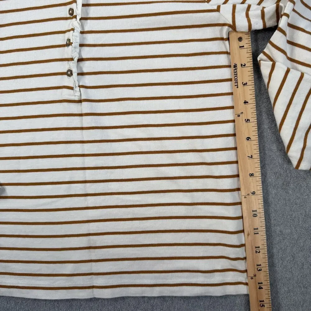 J.Crew Size Medium Striped Henley Ruffle Neck Long Sleeve Cotton Top BS211
